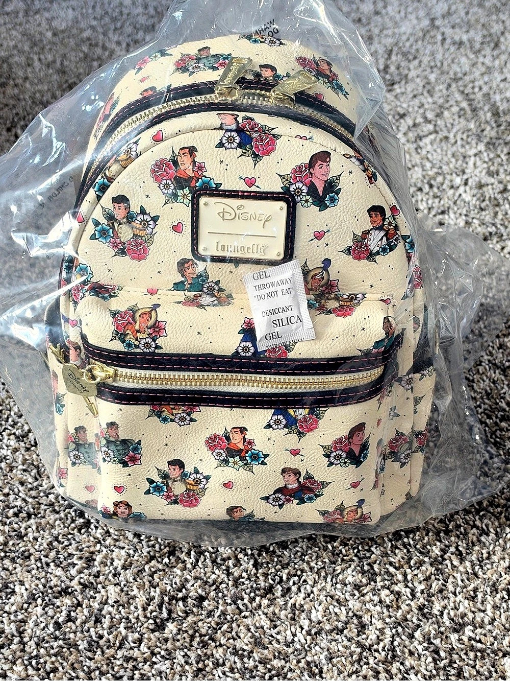 Loungefly Disney Princes’ Tattoo Floral Print Backpack NWT